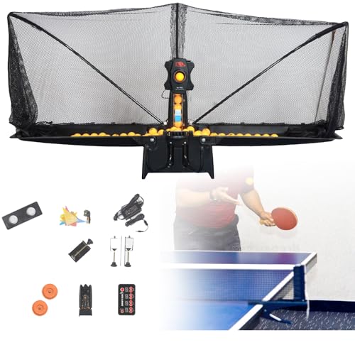 Table Tennis Robot Automatic Ping Pong Training Machine, Ping Pong Ball Machine for Practice, with Remote Control Table Tennis Balls and Recycling Nets, 9 Angles& 7 Gears Adjustable