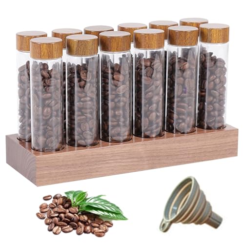 Contenedor para granos de café con base de madera