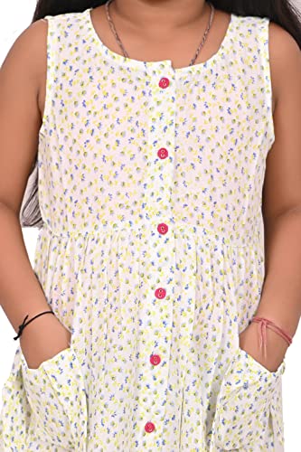 Image of minicult Kids Printed Cotton Frock Dress for Baby Girls|Comfortable Summer Wear Western Dress| Knee Length, Bachho ki Frock for Birthday, Evening Green