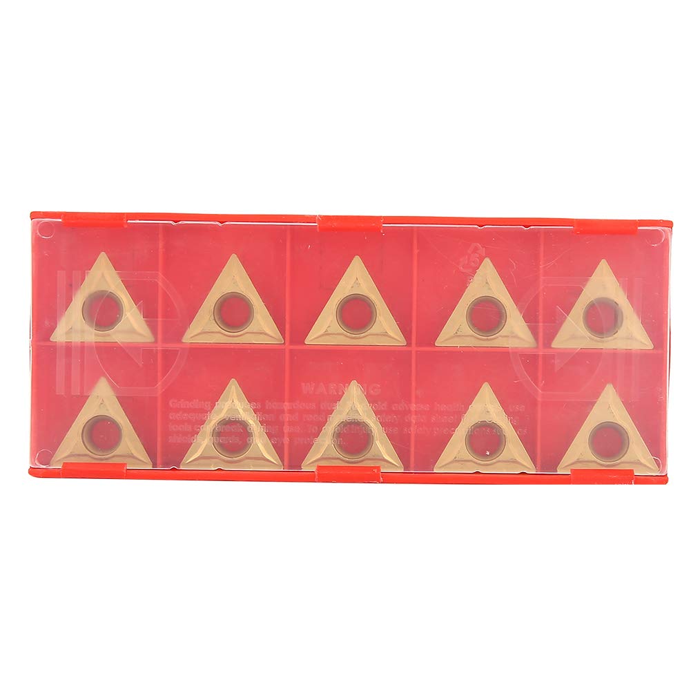 TCMT 16T304 Gold Triangular Tungsten Steel Carbide Insert, 10Pcs/Box High Toughness Triangular Carbide Insert, Wear Resistant for Finishing Semi-Finishing