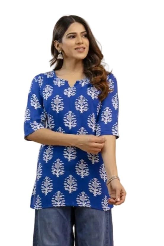 Image of Women's Short Kurti in Multicolor Rayon Cotton Blend | Ladies Ethnic Tunic | Office