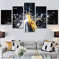 SIGNWIN 5 Panel Canvas Wall Art Street Lights for Home Decorations Ready to Hang - 60