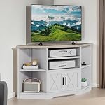 DWVO Farmhouse Corner TV Stand for Living Room, TV Stand for 55 Inch TV, Entertainment Center with Storage and Power Outlet, TV Console Cabinet, Grey Wash & Grey White