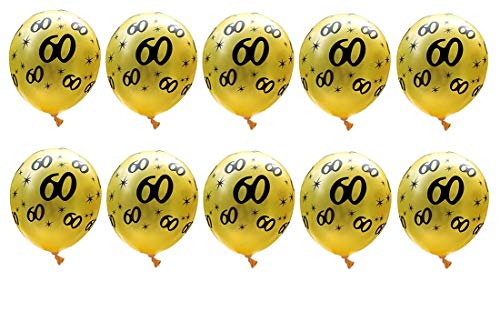 Fontee® 20 Piezas 12 Pulgadas Látex 60 Cumpleaños Globos Dorados, 60 Numero Cumpleaños Globos, 60 Aniversario Bodas Oro Decoracion
