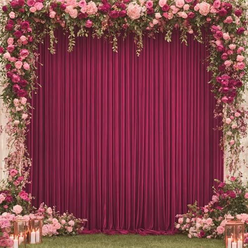 Image of 10x10ft Burgundy Backdrop Curtain for Wedding Parties Wrinkle Free Fabric Maroon Drapes Backdrop Decoration for Baby Shower Birthday Photography Decoration 2 Panels, 5ft x 10ft