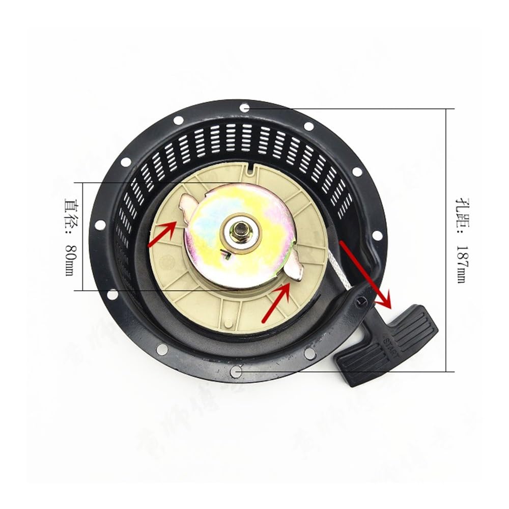 Arranque de Retroceso Compatible con generador 178F de 6 HP. Empuñadura de Arranque, Cubierta de Cuerda, Resorte de rebobinado y trinquete.(Dual pawls Reverse)
