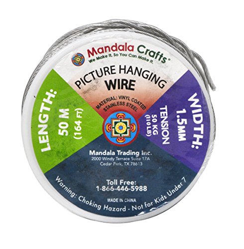 Image of Mandala Crafts Heavy Duty Picture Hanging Wire from Coated Stainless Steel for Pictures, Mirrors, Frames, Art; (1.5mm 164 FT)