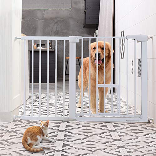 Pet Safety gate with Small Pet Door, 29.5''-51.5'' Auto Close Features，Luxury Extra Tall&Wide Child Gate, Heavy-Duty gate, Easy Walk-Thru with Pet Door for The House, Stairs, Doorways & Hallways.