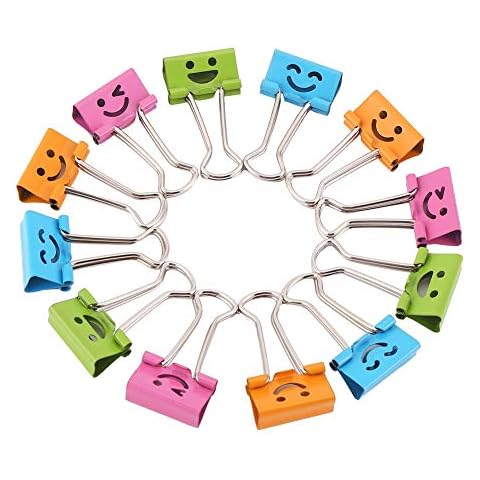 CCINEE 19mm Mini Binder Clips Smiley Paper Clips Assorted Colours, Pack of 40 Cover