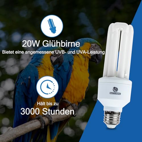REPTI HOME 20W Vogellampe 2.4% UVB, E27 Kompakte UVA UVB lampe für Vögel, Papageien, verschiedene Vögel