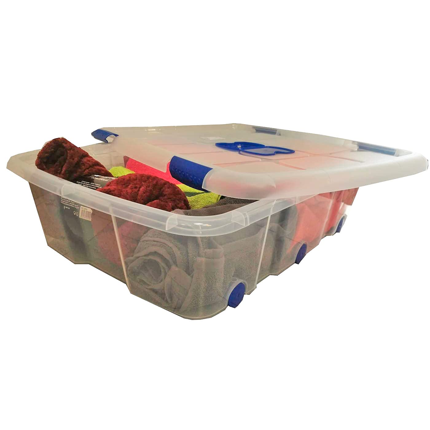 Acan Tradineur- Pack de 6 cajas de almacenaje, de 18,2 x 76,2 x 55,9 cm, nº 14, con capacidad de 56 litros con tapa y ruedas para organización del hogar, baúl organizador