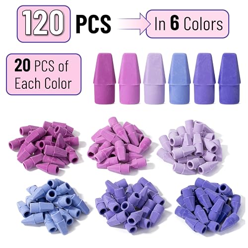 Image of Mr. Pen- Pencil Top Erasers, 120 Pack, 6 Different Purple Shade Colors | Latex-Free & No Smudge Pencil Eraser Tops