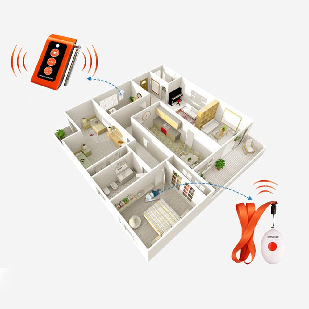 SINGCALL System de Llamada de Hospital y Enfermera,Muy Conveniente para los Ancianos,los Pacientes y Las Personas Que se trasladan con dificultad 2 botónes de Llamada+1 Receptor