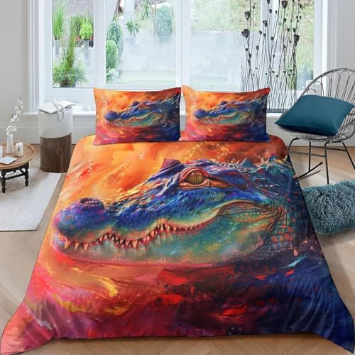 Housse de couette crocodile facile à enfiler grâce à sa fermeture éclair intégrée - 2