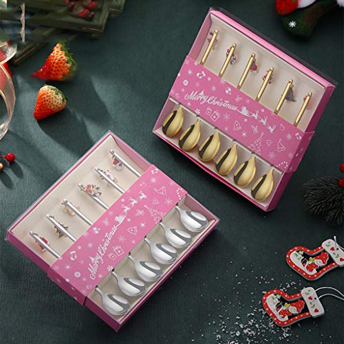 6 unids acero inoxidable Navidad café cuchara helado sopa azúcar postre cucharaditas mezclando agitador cocina vajilla - Imagen 4