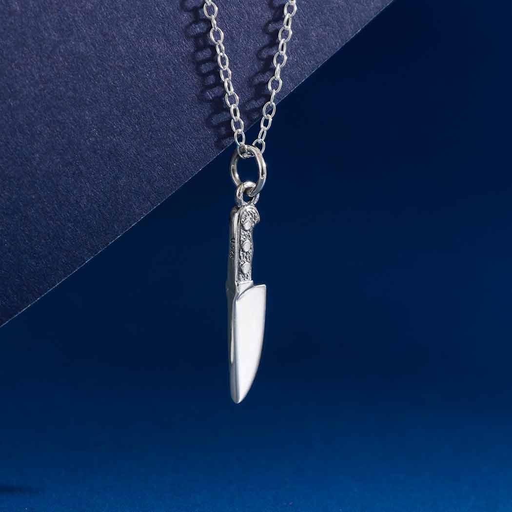Chef’s Knife Charm Necklace – Sterling Silver Kitchen Pendant on 18″ Chain – Handmade Culinary Jewelry Gift for Chefs & Food Lovers