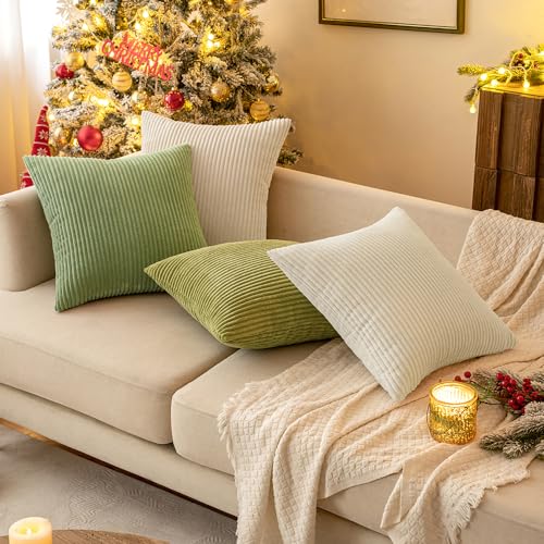 MIULEE Corduroy Cushion Covers Soft Decorative Square Throw Pillow Covers Cushion Soft Pillowcase Striped Pack of four for Home decor Sofa 50cm x 50cm,20x20 Inches Forest Green Series - Image 4