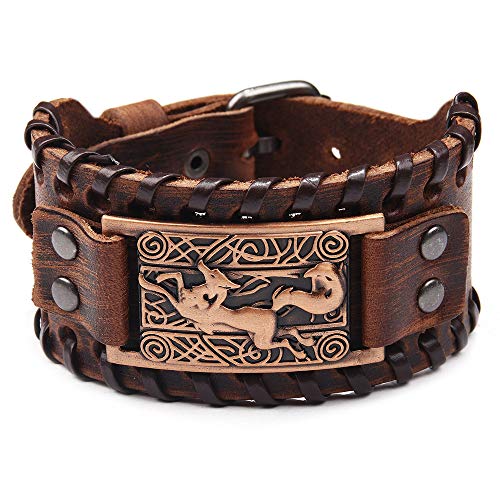 Preisvergleich Produktbild Htulip Wikinger Armbänder Nordic Fenrir Wolf Symbol Leder geflochten Armband Vintage Amulett Schmuck Armband für Herren (#1)