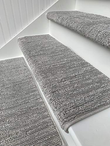 Oak Valley Designs™ Rounded Bullnose Carpet Stair Treads - Anti Slip Indoor Stair Mats for Wooden Stairs, Style: Brindle, Angelica, 27” W X 9.75" D (Set of 14)