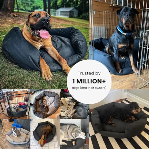 Image of K9 Ballistics Tough Ripstop Oval Bolster Dog Bed, Medium, Black | Calming Round Den Shape, Durable & Scratch Resistant, Machine Washable