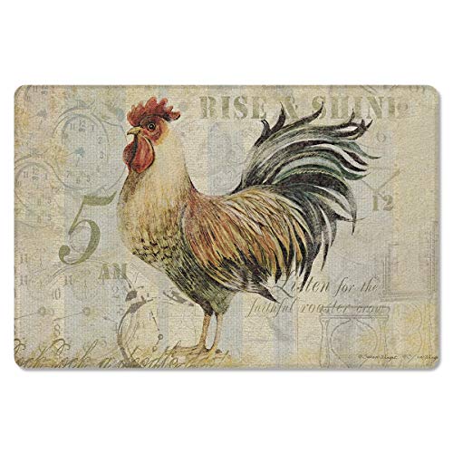 Rooster Antifatigue Kitchen Bath Door Mat Cushioned Runner Rug,Washable Welcome Floor Sink Mat,Farmhouse Animal Chicken Vintage Farm Waterproof & Non-Slip Comfort Standing Doormat for Kitchen24 x36