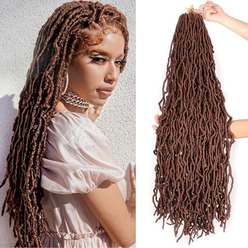 Xtrend 7Packs 30 Inch Nu Faux Locs Crochet Hair Dark Brown Natural Goddess Faux Locs Soft Locs Wavy Dreadlock Crochet Hair Extensions 12strands/pack for Black Women 30#