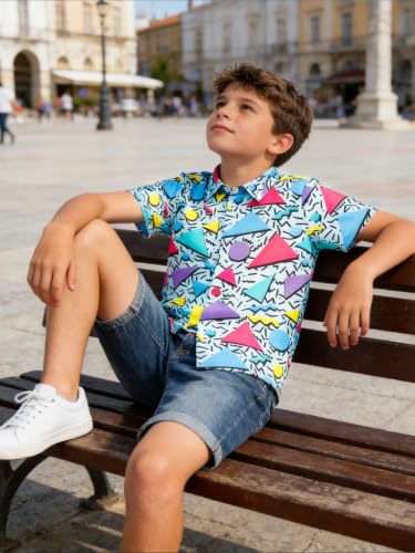 Image of uideazone Boys Novelty Print Short Sleeve Button Down Hawaiian Shirt 5-14Y