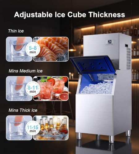 Image of Uthfy Commercial Ice Maker Machine 300Lbs /24H with 150Lbs Storage, Self-Cleaning Mode, Split Commercial Ice Maker, Ice Ready in 7-15 min, Stainless Steel Ice Maker for Bars /Cafes /Restaurants