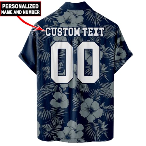 Football Hibiscus Men's Hawaiian Shirt Short Sleeve Floral Button Down Shirt Tropical Custom Name Number Aloha Beach Shirt3