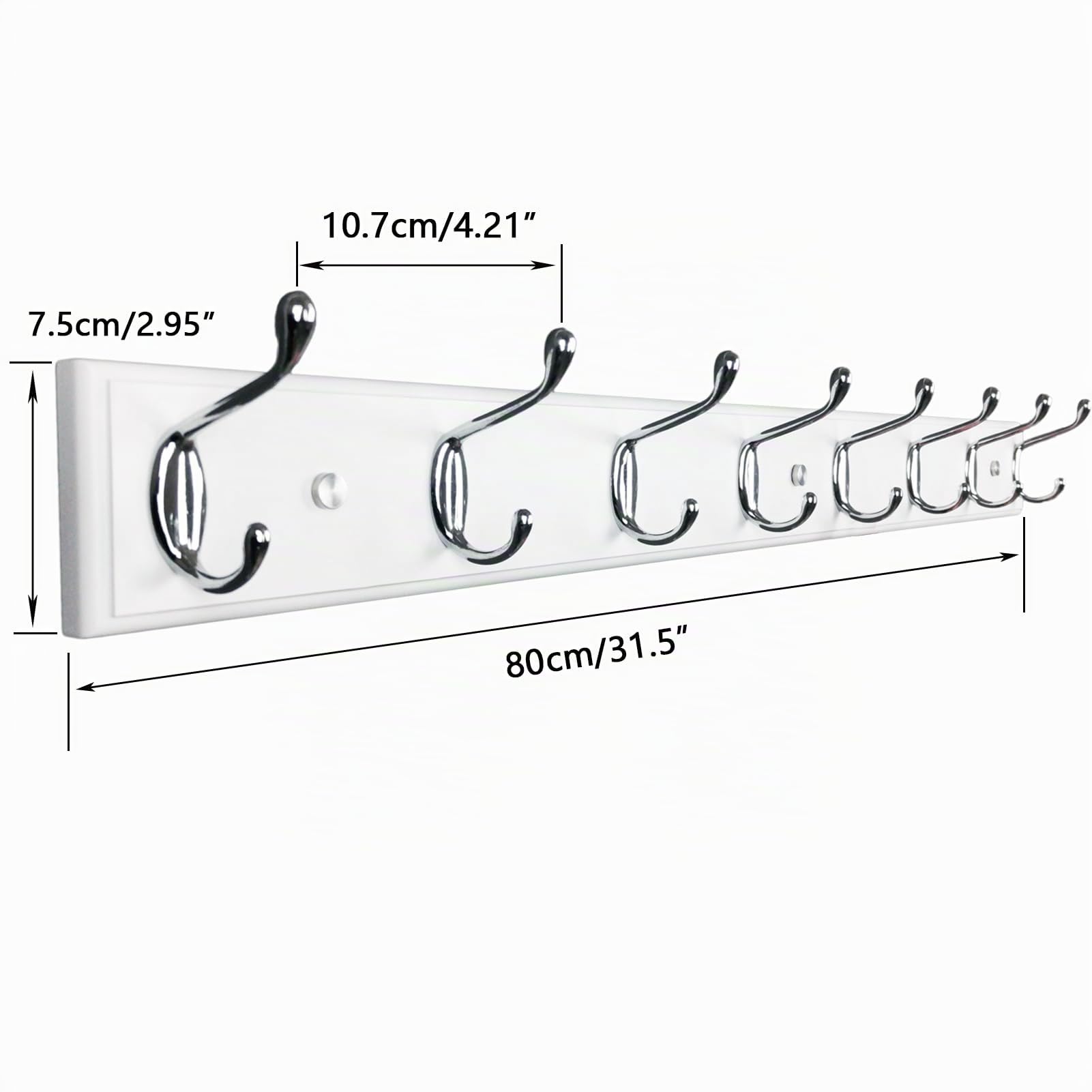 Perchero de pared de madera con 8 ganchos, 80cm, fuerte perchero para abrigo, sombrero, bolso, perchero grande y moderno para la entrada, pasillo, dormitorio, color blanco