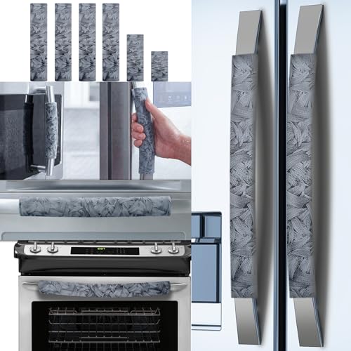 Volecy Set of 6 Refrigerator Door Handle Covers Washable Velvet Fabric Appliance Handle for Fridge Microwave Stove Dishwasher Catch Stains Dust Fingerprint Prevent Ice hot Hand (Wind Grey)
