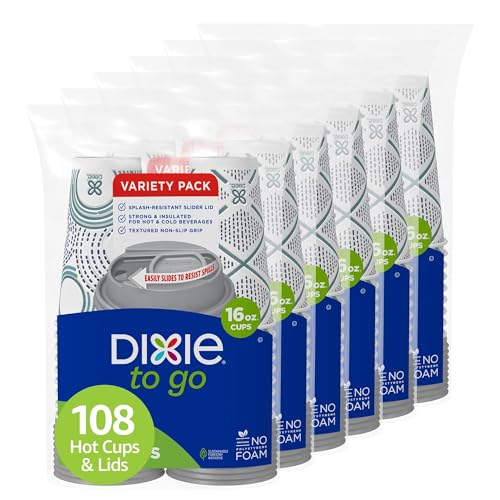 Dixie To Go 16 oz Paper Coffee Cups with Lids, 108 ct