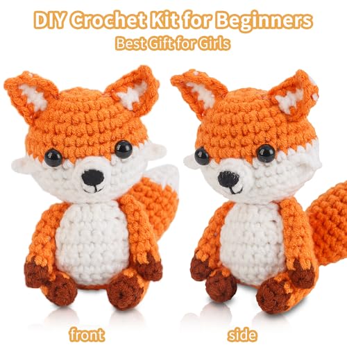 Image of Crochet Kit for Beginners Crochet Animal Kit Crafts for Adults with Step by Step Video Tutorial Hobbies for Women Crochet kit Crochet Animals Beginner Crochet kit DIY Knitting Supplies(Cute Fox)