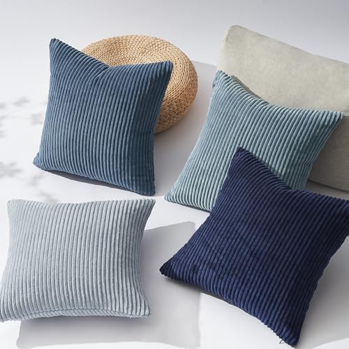 Image of Topfinel Decorative Throw Pillow Covers Cushion Cases, Set of 4 Soft Velvet Modern Double-Sided Designs, Mix and Match for Home Decor, Pillow Inserts Not Included (22x22 inch, Blue)