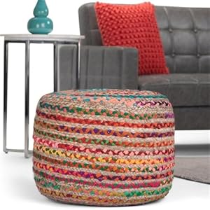 SIMPLIHOME Margo 20 Inch Boho Round Pouf in Multi Color Braided Jute, For the Living Room, Bedroom and Kids Room SIMPLIHOME Margo 20 Inch Boho Round Pouf in Multi Color Braided Jute For the Living Room Bedroom and Kids Room