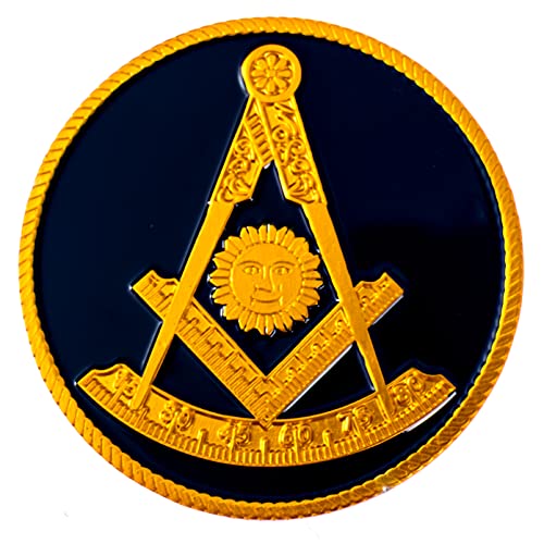 Image of Past Master with Square Round Masonic Auto Emblem - [Blue & Gold][2'' Diameter]