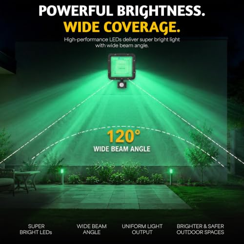 Image of Forus 20W LED Flood Light Green with Motion Sensor Auto On Off Day Night Mode Waterproof Outdoor Security Light for Garden Parking Garage Factory Warehouse High Bright Floodlight 4Yr Warranty-1Pc