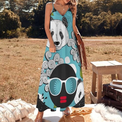 Robe décontracté de plage longue et fluide motif panda