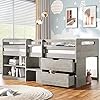 Harper Bright Designs Twin Loft Bed with Storage Wooden Low Loft Bed with Two Shelves and Two Drawers for Kids Teens Girls Boys Antique Gray