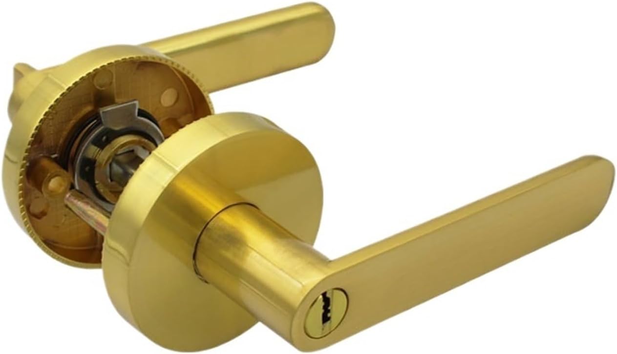 Three-Pole Handle Lock Black Ball Lock American Indoor Bedroom Door Lock Round Bathroom Three-Pole Lock Handle(Brushed Silver with Key)