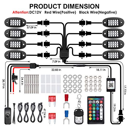 AMBOTHER LED RGB Rock Lights 120 LEDs 8 Pods Underglow APP Multicolor Music Sync Waterproof Neon with 24 Key 4 Key Remote Controller Exterior Under Glow Light for Trucks Car Off Road - Thumbnail 6