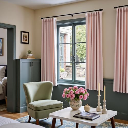 Image of Dusty Pink Velvet Curtains Romantic Rod Pocket 52x72 Inch 2 Panels | Soft Velvet, Light Filtering, For Small Windows, Kitchens & Bathrooms, Light Shifting Texture, Elegant Drape, Soft Luxury
