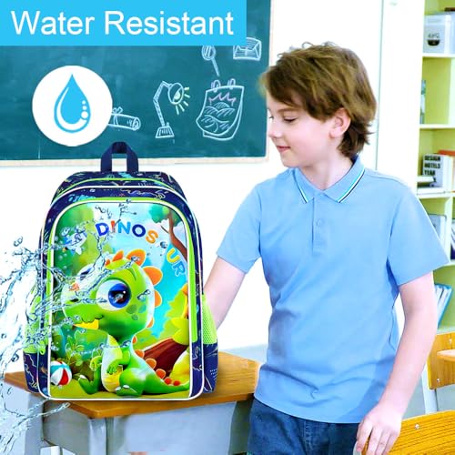 Image of 16 inch Dinosaur Backpack for Boys, Kids Bookbag with Lunch Box, 3Pcs Dino School Backpacks for Elementary Preschool Kindergarten (Green)