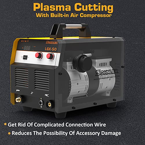 Sonnler 50A Plasma Cutter, 220V Digital Inverter Igbt Plasma Cutter Machine With Built-In Air Compressor, 1/3 Inch Clean Cut With Gas Delay #TOP1