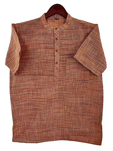 Image of Traditional Half Sleeve Ethnic Casual for Festivals /Functions Short Sleeve Men Kurta Cotton Blend Fabric