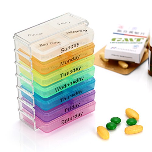 Shintop Weekly Pill Box - Portable 7 Day 28-Cell Tablet Pill Medicine Boxes Weekly Medicine Organizer