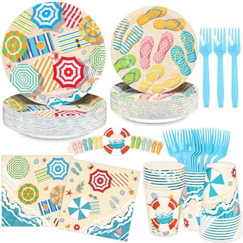 DYLIVeS Summer Beach Party Decorations, Hawaiian Beach Pool Umbrella Flip