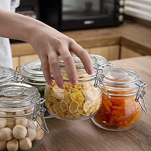 Image of 500ml Airtight Glass Container with Lids Food Storage Jar Octagon-Storage Canister with Clear Preserving Seal Wire Clip Fastening for Kitchen Canning Pasta Sugar,Beans,Spice Set of 6