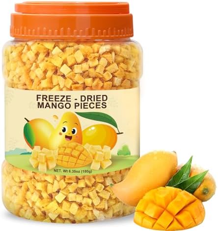 6.3 Oz Premium Freeze-Dried Diced Mango, Natural Crunchy Fruit Snack with Low Calories, Rich in Dietary Fiber, Freeze-Dried Mango Pieces for Kids, Travel, Smoothies, Yogurt, Baking, Healthy Snack