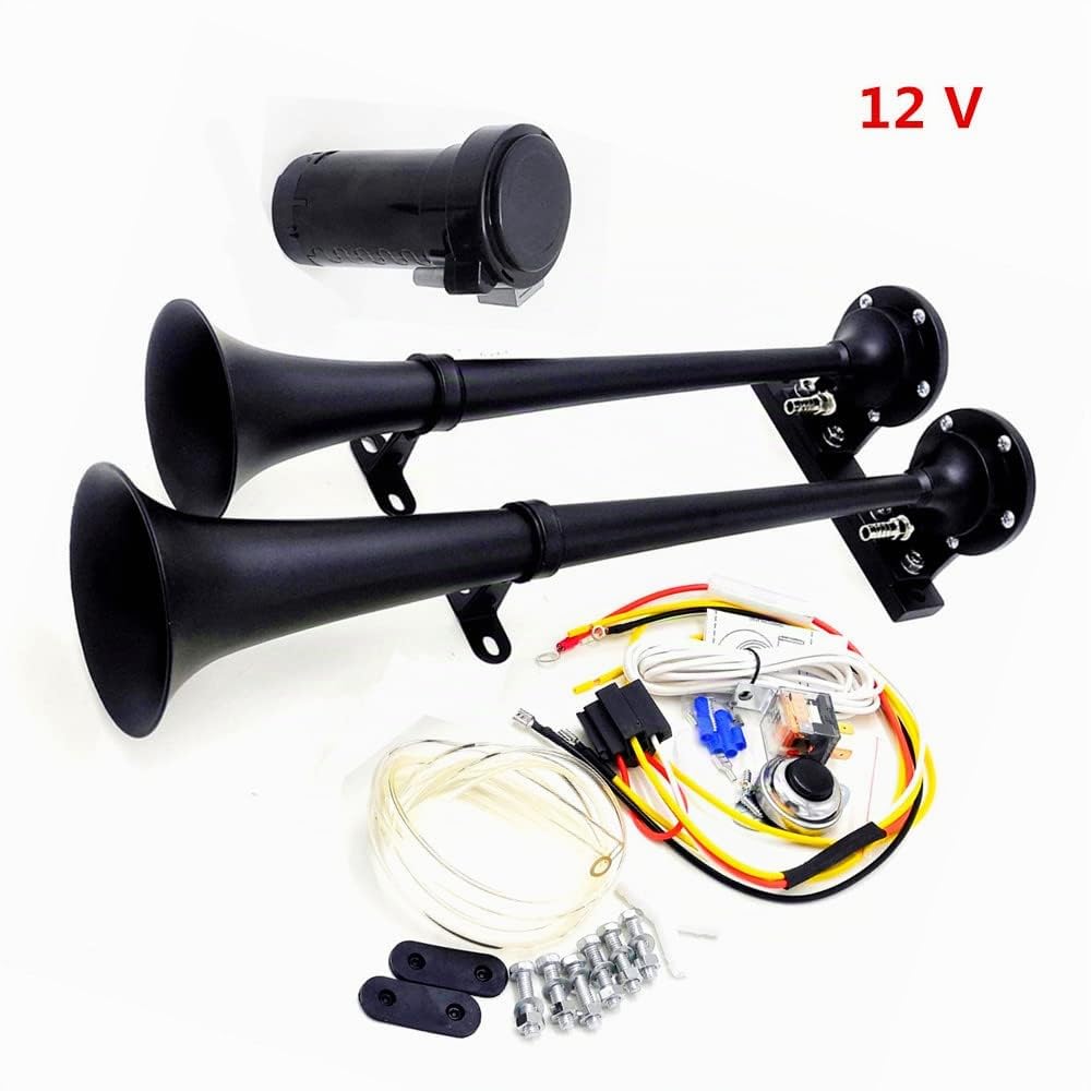 clacson per auto 160db clacson per camion 12V nero zinco cromato doppio tubo tromba clacson elettrico clacson di allarme con pompa d'aria compressore Car Horn per 12V auto barca SUV moto ecc